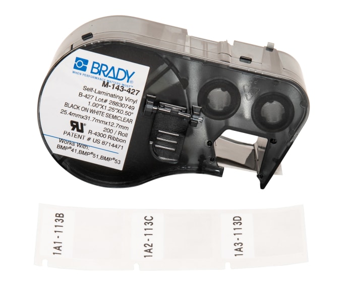 M143427 Brady Brady B427 Selflaminating Vinyl Black on White/Transparent Label Printer
