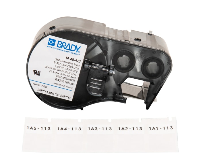 Ruban pour étiqueteuse Brady x 19,05 mm Noir sur Noir sur blanc, Transparent