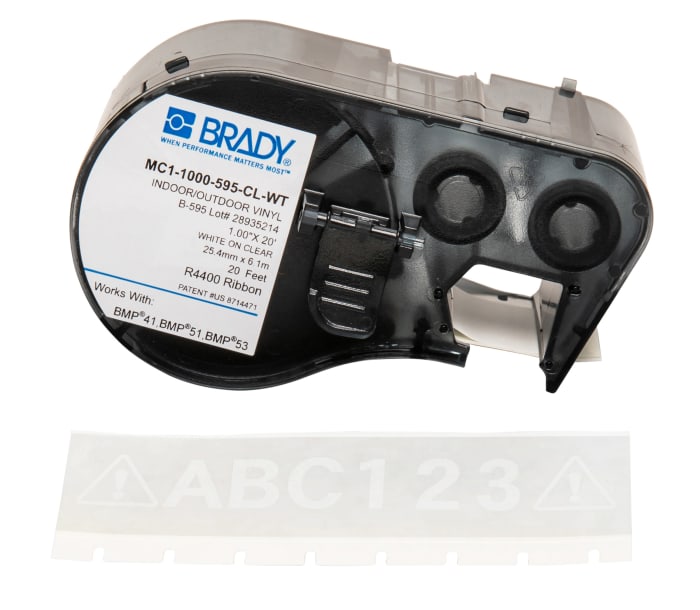 Brady B-595 White on White on Transparent Label Printer Tape, 6.1 m Length, 25.40 mm Width