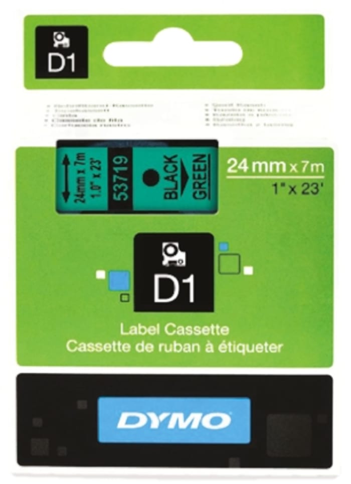 Dymo Black on Green Label Printer Tape, 7 m Length, 24 mm Width
