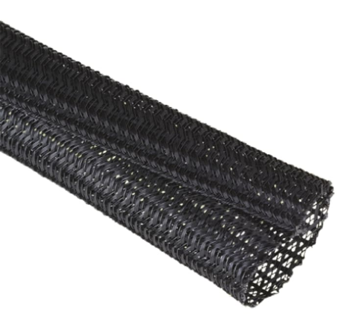 Alpha Wire Braided PET Black Cable Sleeve, 38.1mm Diameter, 7m Length, FIT Wire Management Series