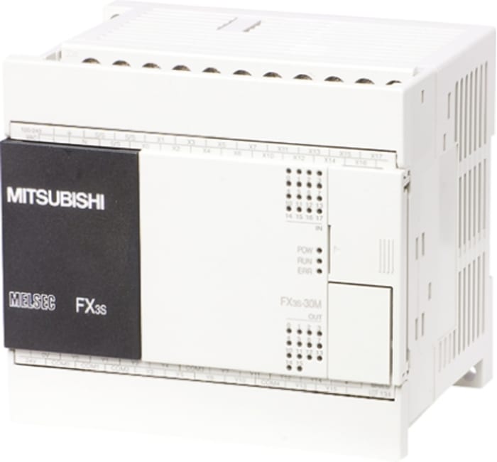 Mitsubishi FX3S Series PLC CPU for Use with FX3 Series, Relay, Transistor Output, 16-Input, DC Input