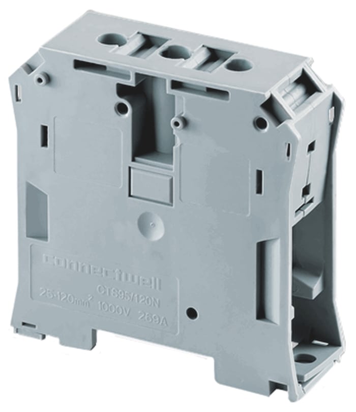 RS PRO Grey Feed Through Terminal Block, 95mm², Single-Level, Screw Clamp Termination