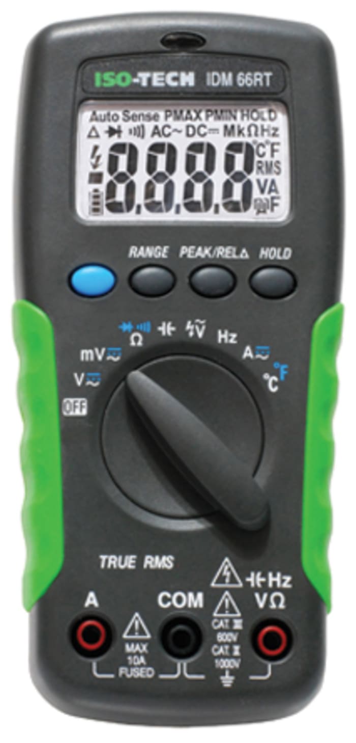 ISO-TECH IDM66RT Handheld LCD Digital Multimeter, True RMS, 10A ac Max, 10A dc Max, 1000V ac Max - UKAS Calibrated