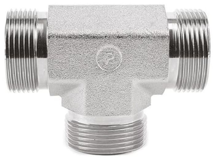 Parker Hydraulic Tee Threaded Adapter 6JMK4S, Connector A BSPP 3/8 Male Connector B BSPP 3/8-19 Male