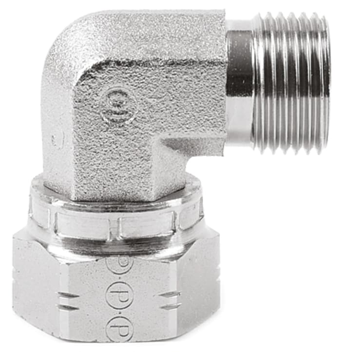 Parker Steel Zinc Plated Hydraulic Elbow Threaded Adapter, 12C6MK4S, G 3/4 Male G 3/4 Female