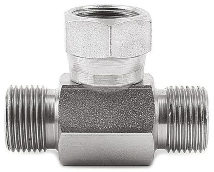 Parker Hydraulic Tee Threaded Adapter 6S6MK4S, Connector A G 3/8 Male Connector B G 3/8 Male