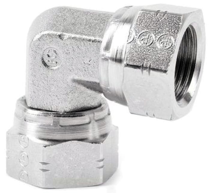Parker Steel Zinc Plated Hydraulic Elbow Threaded Adapter, 8E6MK4S, G 1/2 Female G 1/2 Female