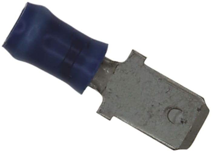 TE Connectivity PIDG FASTON .250 Blue Insulated Male Spade Connector, Crimp, 6.35 x 0.81 mm Tab Size 16 AWG to 14 AWG