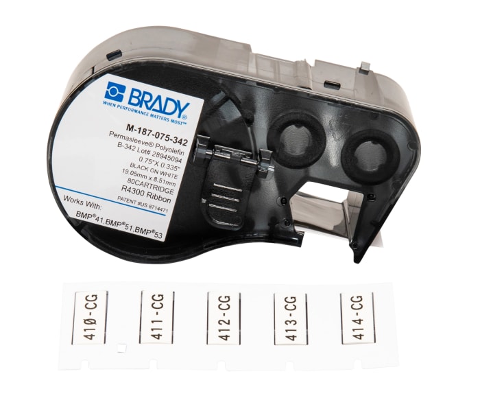 Brady B-342 Black on Black on White Label Printer Tape, 19.05 mm Width, 8.51mm Label Length