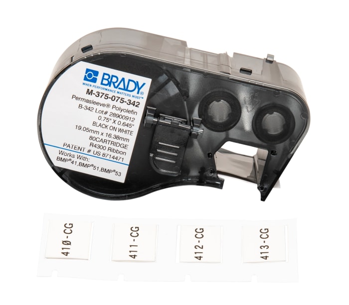 Brady B-342 Black on Black on White Label Printer Tape, 19.05 mm Width, 16.38mm Label Length