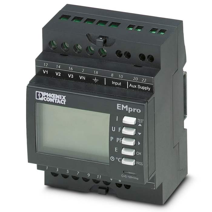 Medidor de energía Phoenix Contact serie EMpro, display LCD, precisión Clase 0,5 s (IEC 62053-22), Clase 2 (IEC