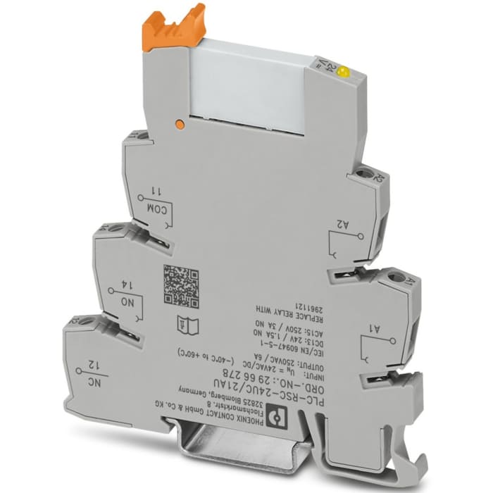Phoenix Contact PLC-RSC- 24UC/21AU Series Interface Relay, Chassis Mount, 24V ac/dc Coil, SPDT, 1-Pole
