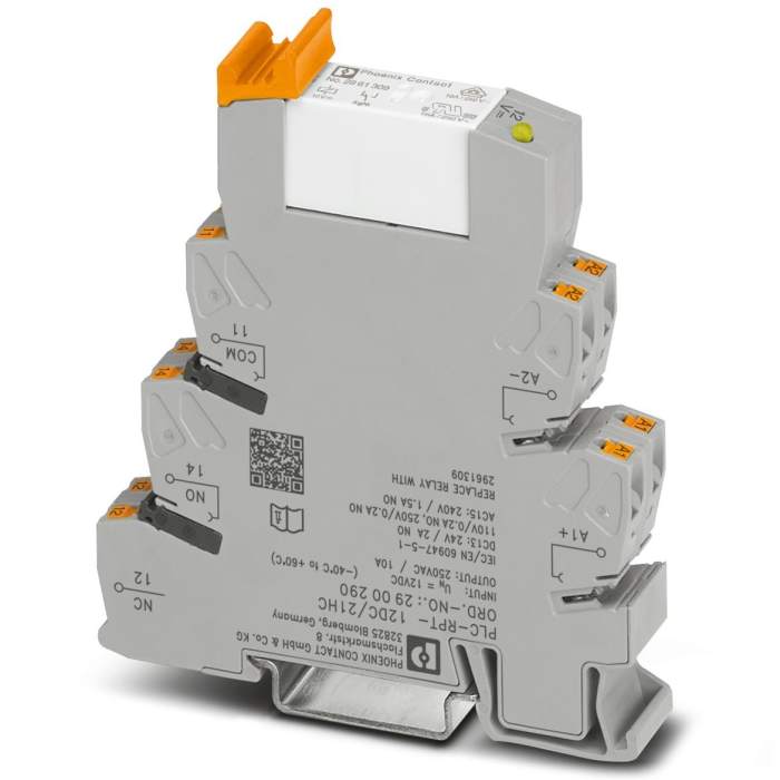 Phoenix Contact PLC-RPT- 12DC/21HC Series Interface Relay, DIN Rail Mount, 12V dc Coil, SPDT, 1-Pole