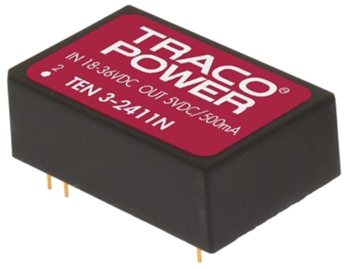 TRACOPOWER TEN 3N DC-DC Converter, 12V dc/ 250mA Output, 18 → 36 V dc Input, 3W, Through Hole, +85°C Max Temp