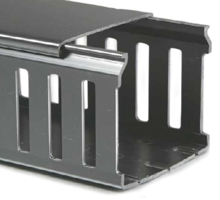 Goulotte à fentes latérales fermées Betaduct, Longueur 2m, Largeur 50 mm, Profondeur 75mm, en Noryl Noir