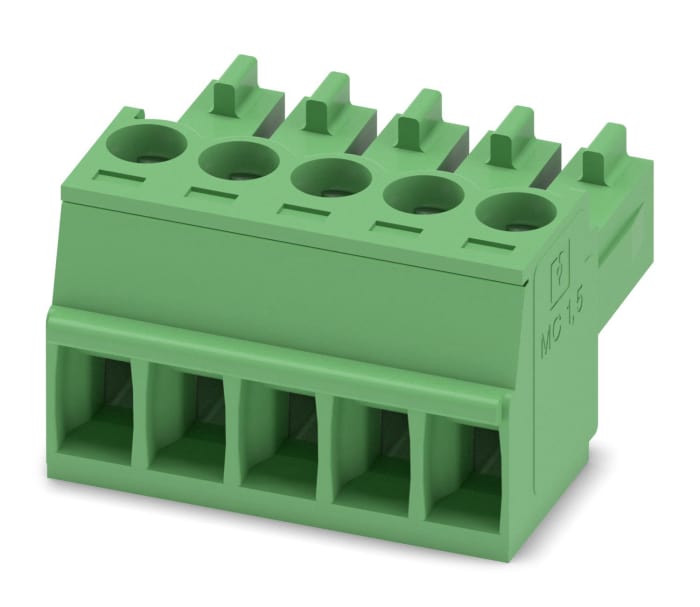 Phoenix Contact, 3.5mm Pitch, MC 1.5/5-ST-3.5, 5 Way, , Pluggable Terminal Block, Plug, Cable Mount, Screw Termination,