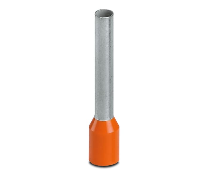Phoenix Contact, AI4 -18 OG Insulated Crimp Bootlace Ferrule, 18 mm Pin Length, 2.9 mm Pin Diameter, Orange 12 AWG Wire
