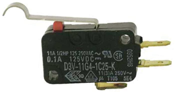 Omron Simulated Roller Lever Micro Switch, Quick Connect Terminal, 11 A @ 250 V ac, SP-CO, IP40