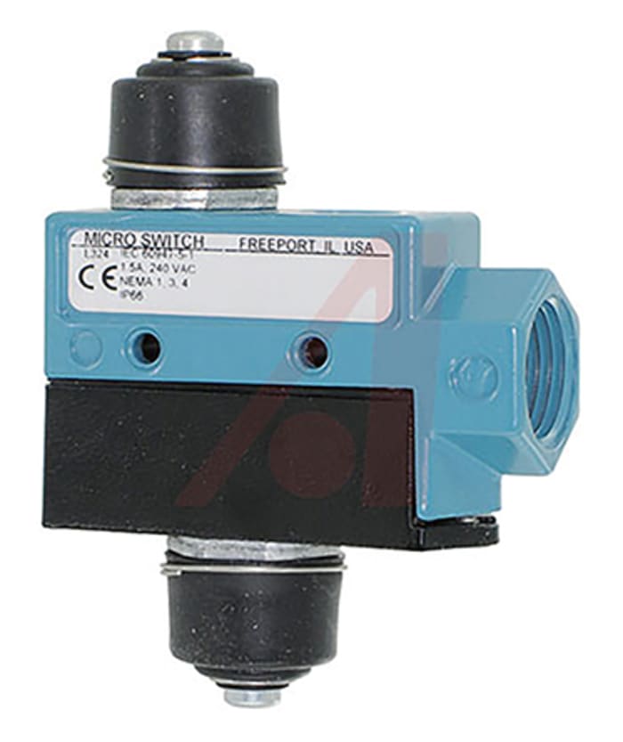 Honeywell BZE6 Series Plunger Limit Switch, NO/NC, IP66, SPDT, Die Cast Zinc Housing, 600V ac Max, 15A Max