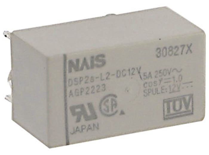 Relé de potencia con enclavamiento Panasonic, DPST, bobina 12V dc, 5A, Montaje en PCB