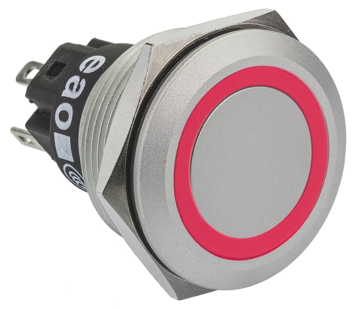 EAO 82 Series Illuminated Push Button Switch, Momentary, Panel Mount, 22.3mm Cutout, SPDT, Red LED, 240V, IP65, IP67