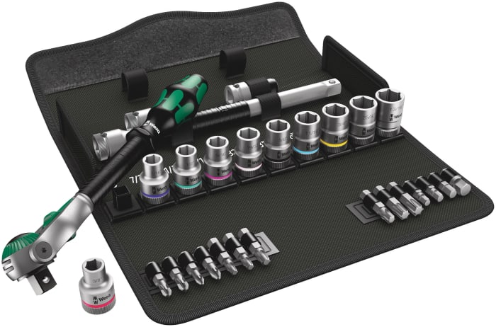 Wera 28-Piece Imperial 1/2 in Standard Socket/Bit Set with Ratchet, 6 point; Hex Bit; Phillips Bit; Pozidriv Bit; Torx