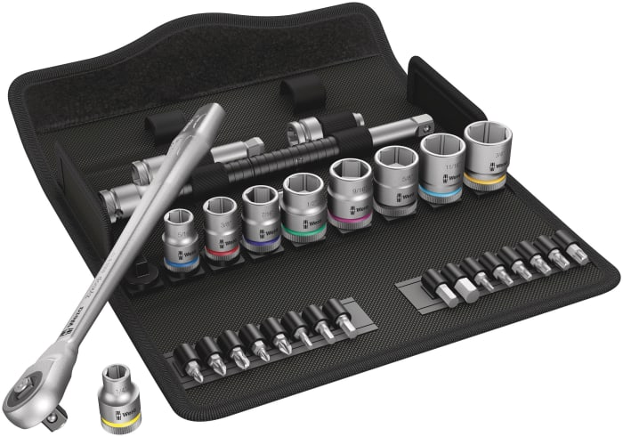 Wera 29-Piece Imperial 3/8 in Standard Socket/Bit Set with Ratchet, 6 point; Hex Bit; Phillips Bit; Pozidriv Bit; Torx