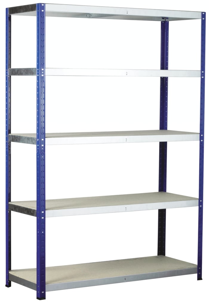 Regálový systém, Dřevotříska, galvanizovaná ocel 5policový barva Modrá 1800mm x 1200mm 600mm nosnost 265kg RS PRO