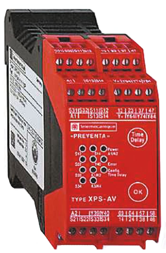 Relais de sécurité Schneider Electric XPS AV, 24V c.c., 2 canaux, 6 contacts de sécurité