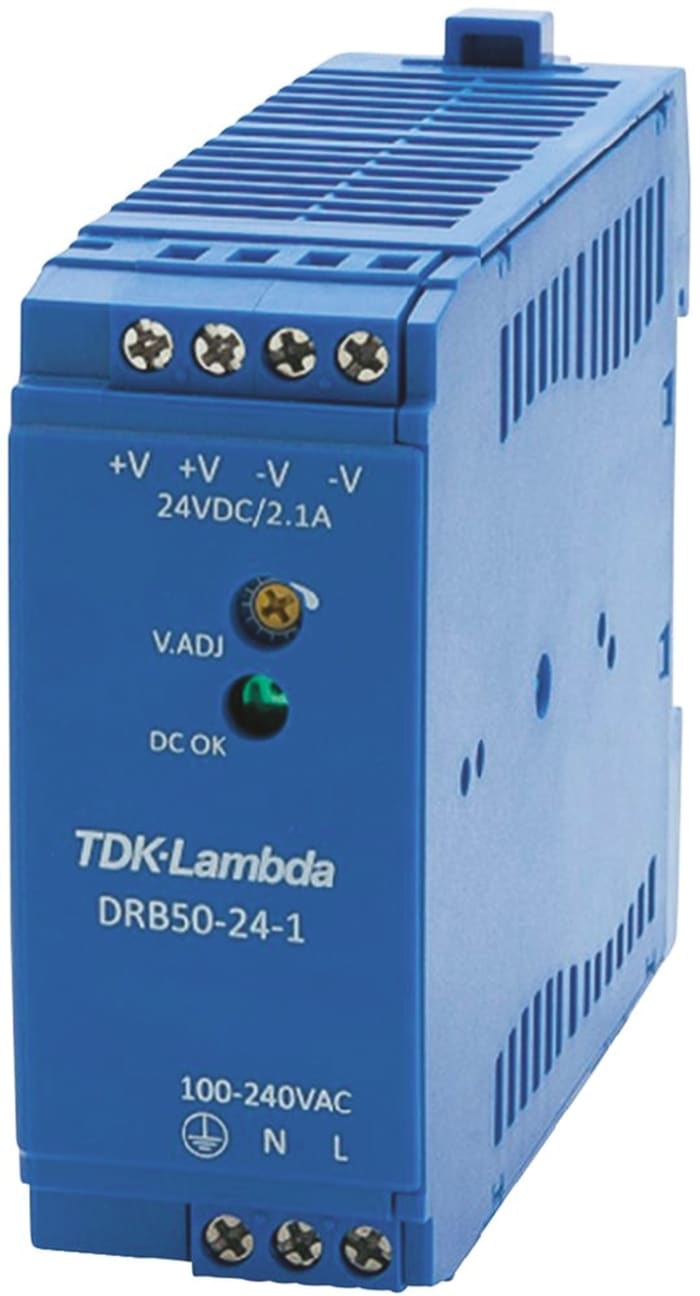 Alimentation pour rail DIN TDK-Lambda, série DRB, 48V c.c.out 1.05A, 50W