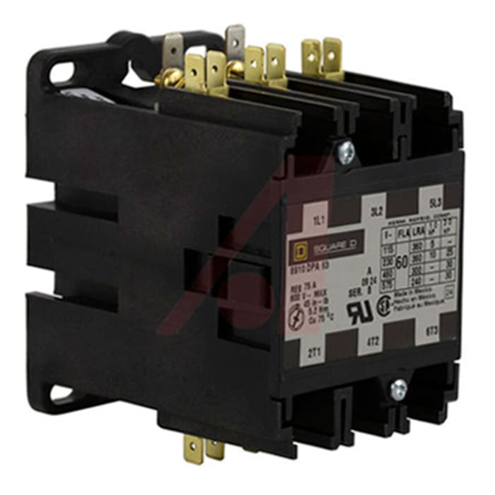 Schneider Electric DPA Contactor, 24 V ac Coil, 3-Pole, 60 A, 3NO, 600 V ac