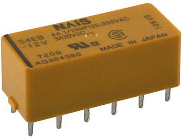 Panasonic PCB Mount Non-Latching Relay, 12V dc Coil, 3A Switching Current, 4PST-NO