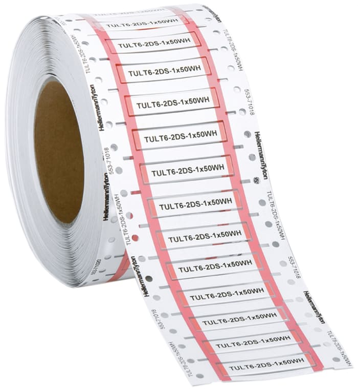 HellermannTyton TULT DS White Heatshrink Labels, 4.8mm Width, 50mm Height, 1000 Qty