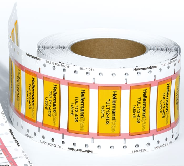 HellermannTyton TULT DS Yellow Heatshrink Labels, 6mm Width, 50mm Height, 1000 Qty