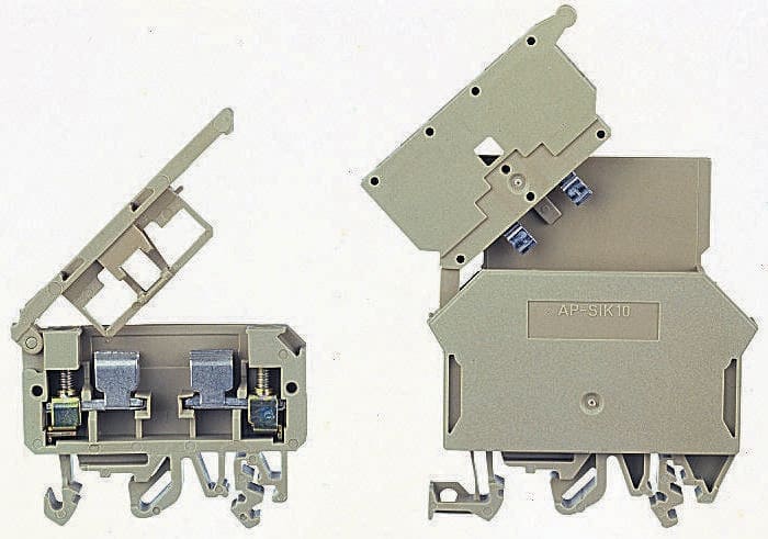 Terminal de carril DIN protegido por fusible, Beige, Sujeto con Tornillo