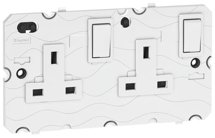 Toma eléctrica Legrand, Blanco, 2 Módulos, Plástico, con interruptor Interior, 13A, IP20 230 V