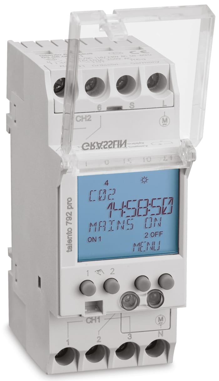 1 Channel Digital DIN Rail Time Switch Measures Hours, Minutes, Seconds, 24 V ac/dc, 230 V ac