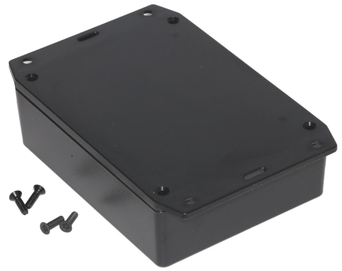 Hammond 1591 Series Black Flame Retardant ABS Enclosure, IP54, Flanged, Black Lid, 122.5 x 95.9 x 35.3mm