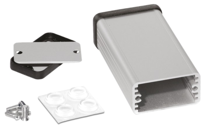 Hammond 1455 Series Silver Aluminium Enclosure, IP54, Black Lid, 80 x 42.5 x 25.12mm