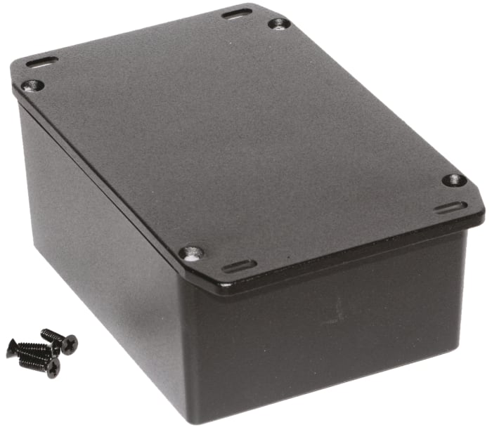 Hammond 1590 Series Black Die Cast Aluminium Enclosure, IP54, Flanged, Black Lid, 119.5 x 94 x 56.5mm