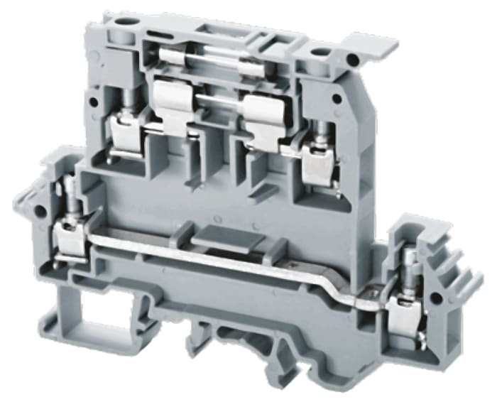 RS PRO Grey Fused DIN Rail Terminal, 0.2 → 4mm², Double-Level, Screw Down Termination