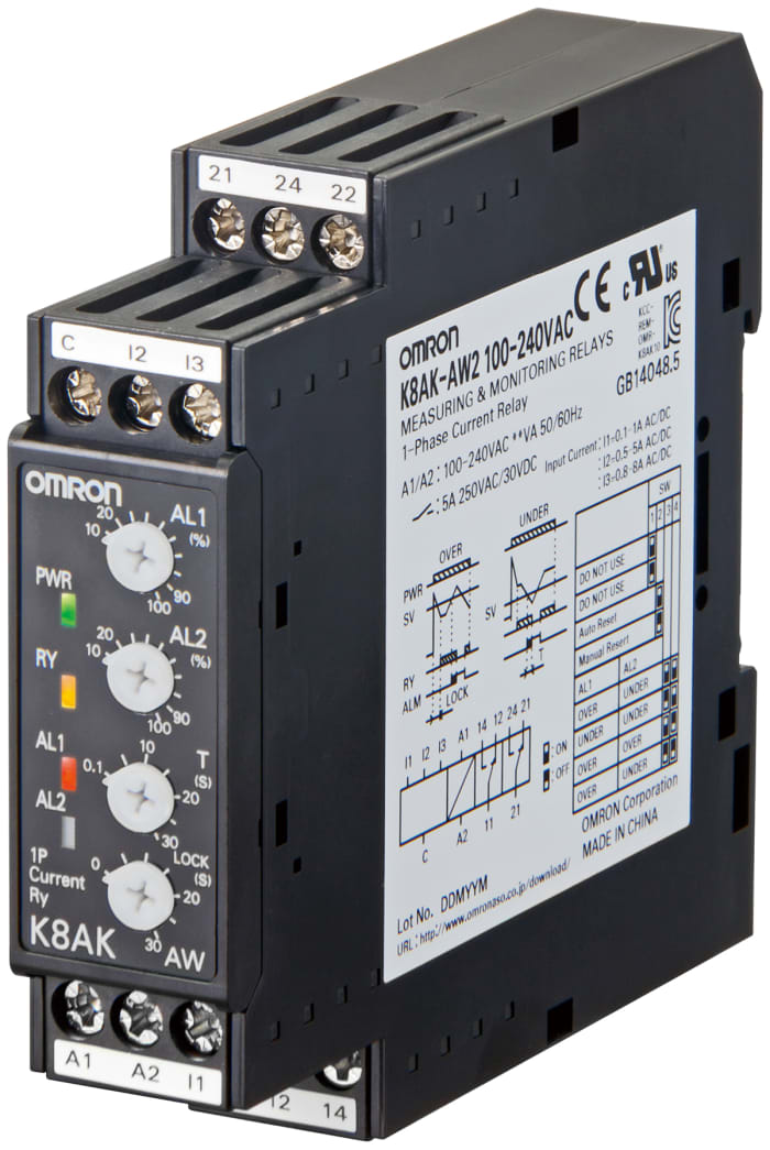 Omron Current Monitoring Relay, 1 Phase, SPDT, DIN Rail