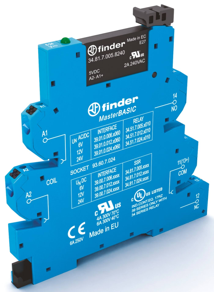 Finder Series 39 Series Solid State Interface Relay, 13.2 V Control, 6 A Load, DIN Rail Mount