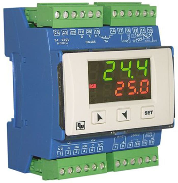 Wachendorff URDR PID Temperature Controller, 72 x 90mm, 2 Output Relay, SSR, 24 → 230 V ac/dc Supply Voltage