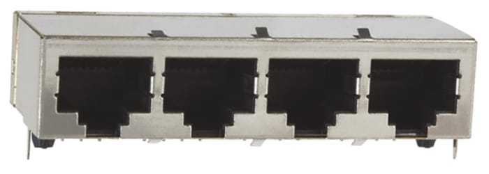 TE Connectivity 5558524 Series Female RJ45 Connector, PCB Mount, Cat5e, STP Shield Right Angle 4 Port 8 -Way