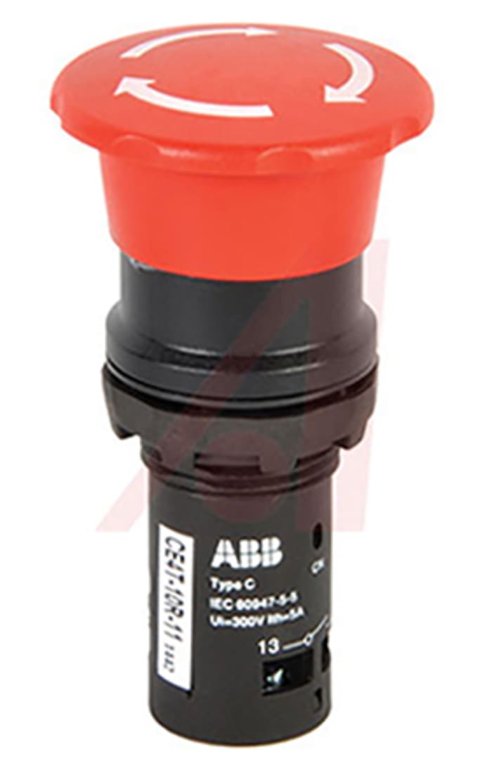ABB Compact Series Emergency Stop Push Button, Panel Mount, SPDT, IP66, IP67, IP69K