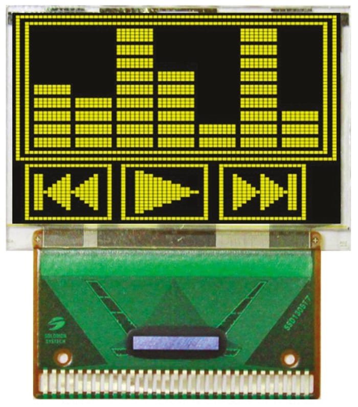 Midas 1.22in Yellow Passive matrix OLED Display 96 x 64 TAB I2C, Parallel, SPI Interface