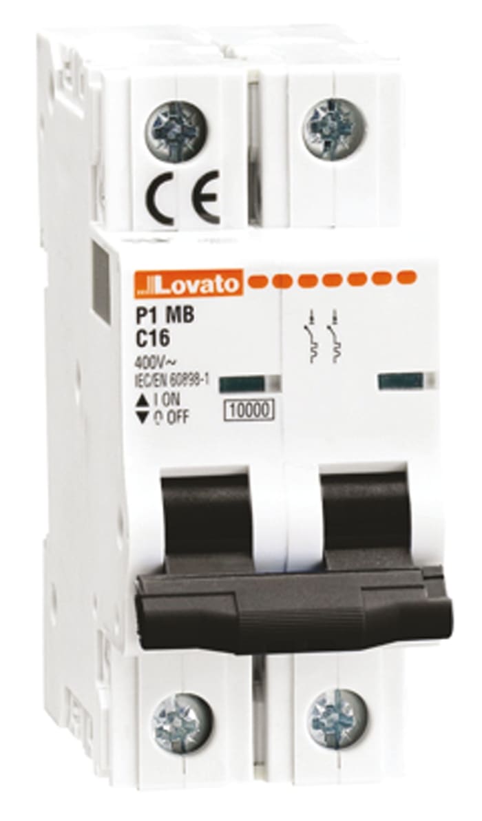 Lovato ModuLo P1MB MCB, 2P, 4A Curve C, 230V AC, 80V DC, 10 kA Breaking Capacity