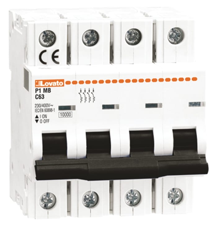 Disjoncteur Lovato P1MB 4P, 25A, pouvoir de coupure 10 kA, montage rail DIN